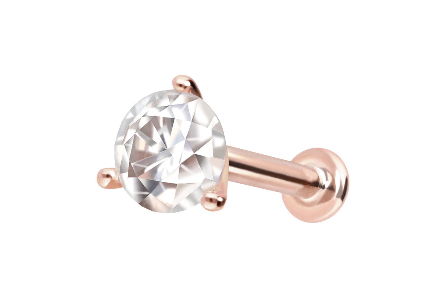 14 Karat Gold Labret Piercing mit Innengewinde MOISSANIT
